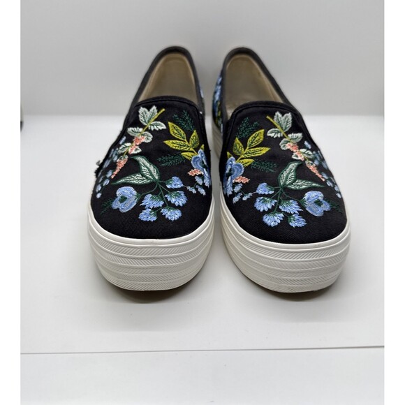 Keds x Rifle Paper Co. Black Floral Embroidered Slip-on Casual Sneakers Size 7 - Picture 4 of 12